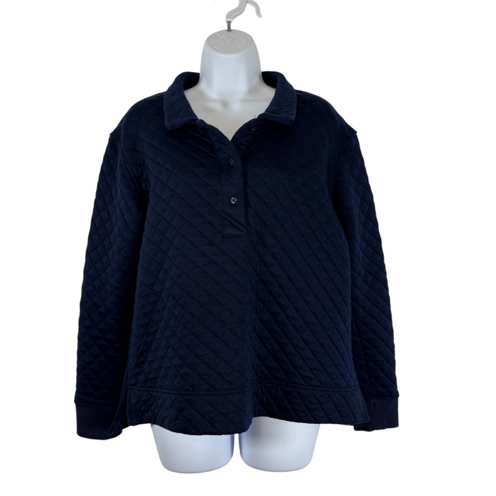 Columbia Navy Quilted Pullover Sweatshirt Collared Snap Neck Size L